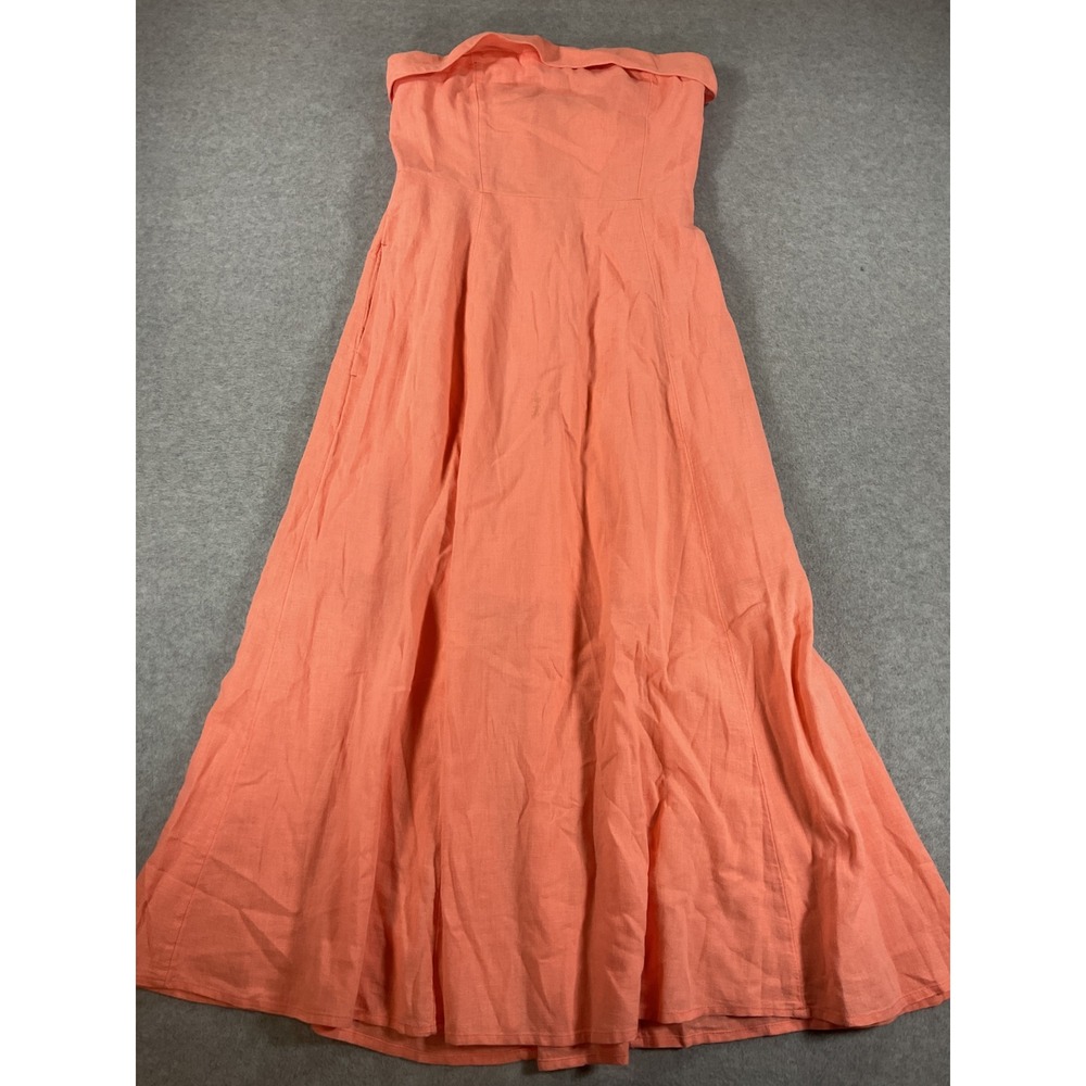 Abercrombie & Fitch Coral Linen Blend Strapless Smocked Midi Dress XS 2981